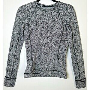 Lululemon Rest Less Pullover Top Women 4 Black Gray Herringbone Long Sleeve Knit